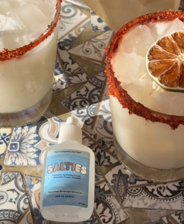 Salties drops being added to various beverages